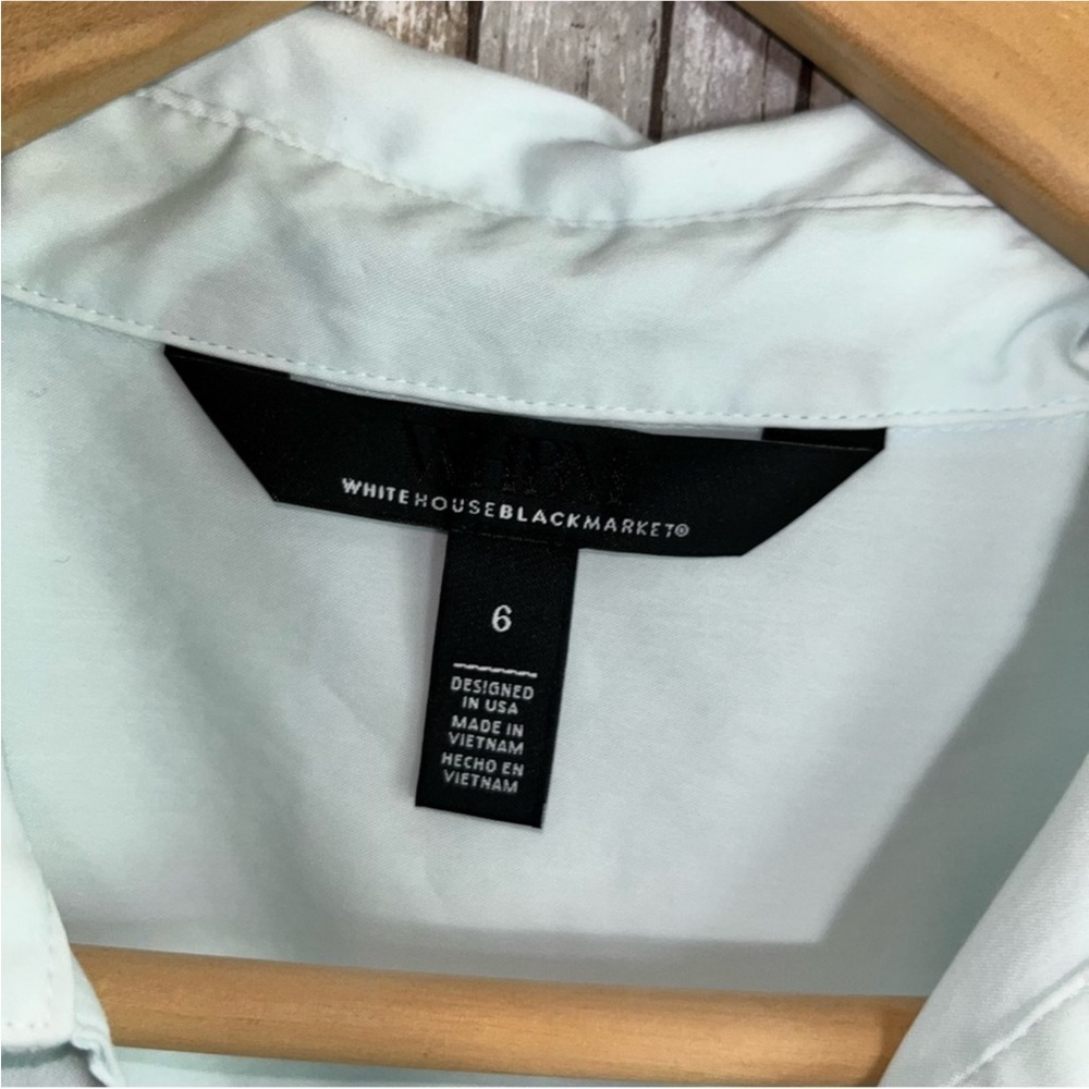 White House Black Market Light Blue Crossover Poplin Blouse - Picture 4 of 5